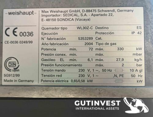 Diesel boiler with burner and water storage tank