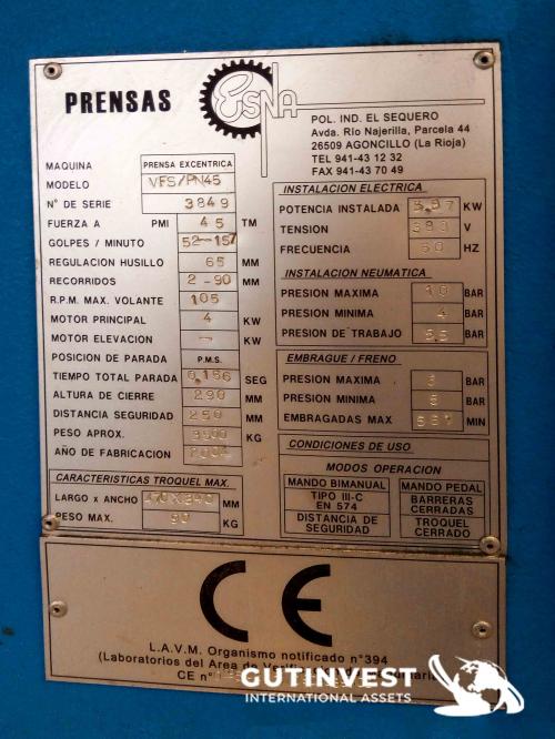 Prensa excéntrica de 45Tn