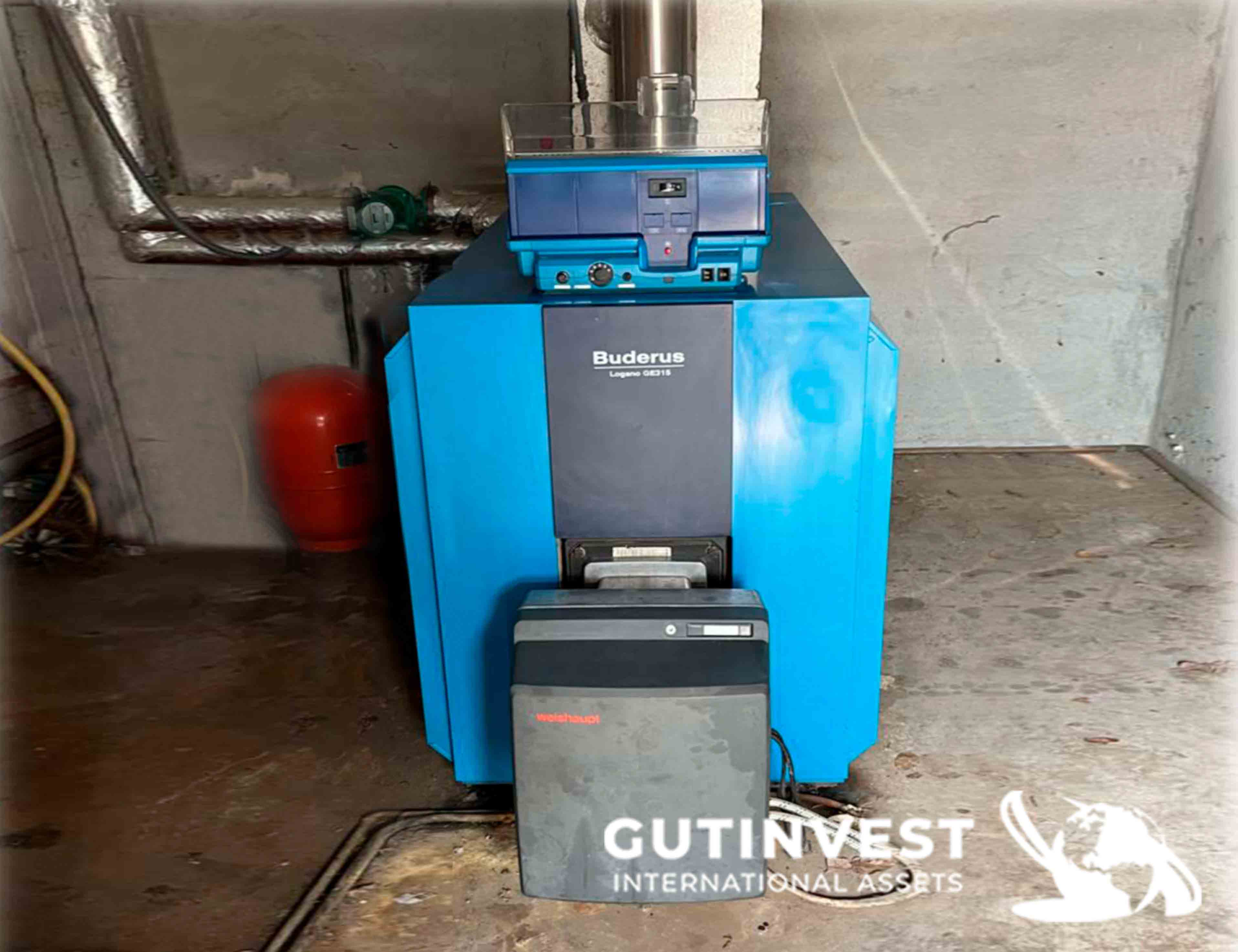 Diesel boiler with burner and water storage tank